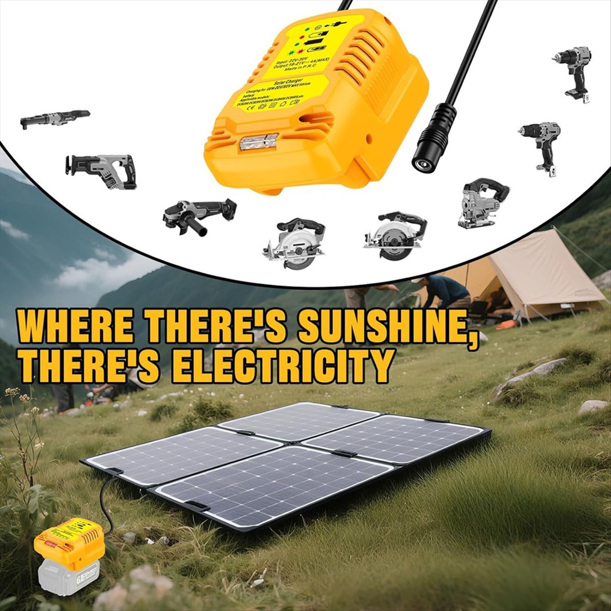 Solar Emergency Charger - Adattatore Caricabatterie Solare per Batterie Dewalt