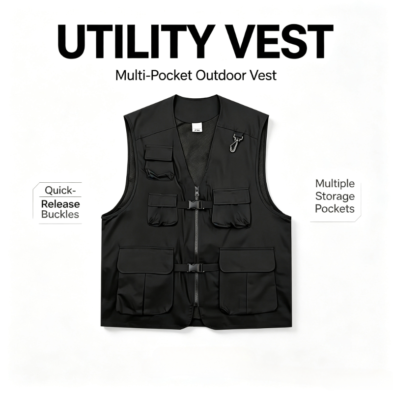Fishing Kit Compact - Gilet Cargo Funzionale Streetwear per Uomo,